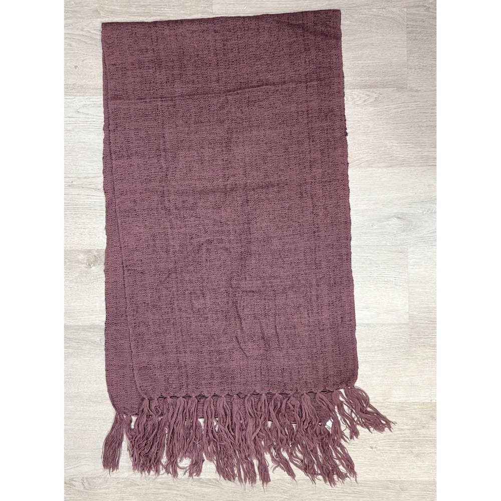 Vintage Artesanias Polyester Wool Scarf Knit Woven Mauve Purple Fringe Accent